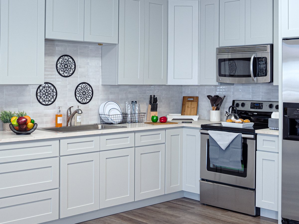 Dove Grey shaker kitchen cabinets