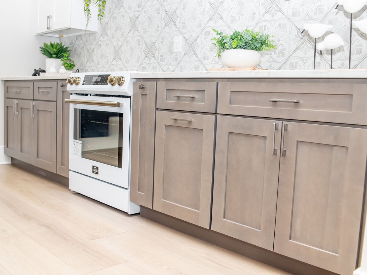 Driftwood wood look kitchen cabinets