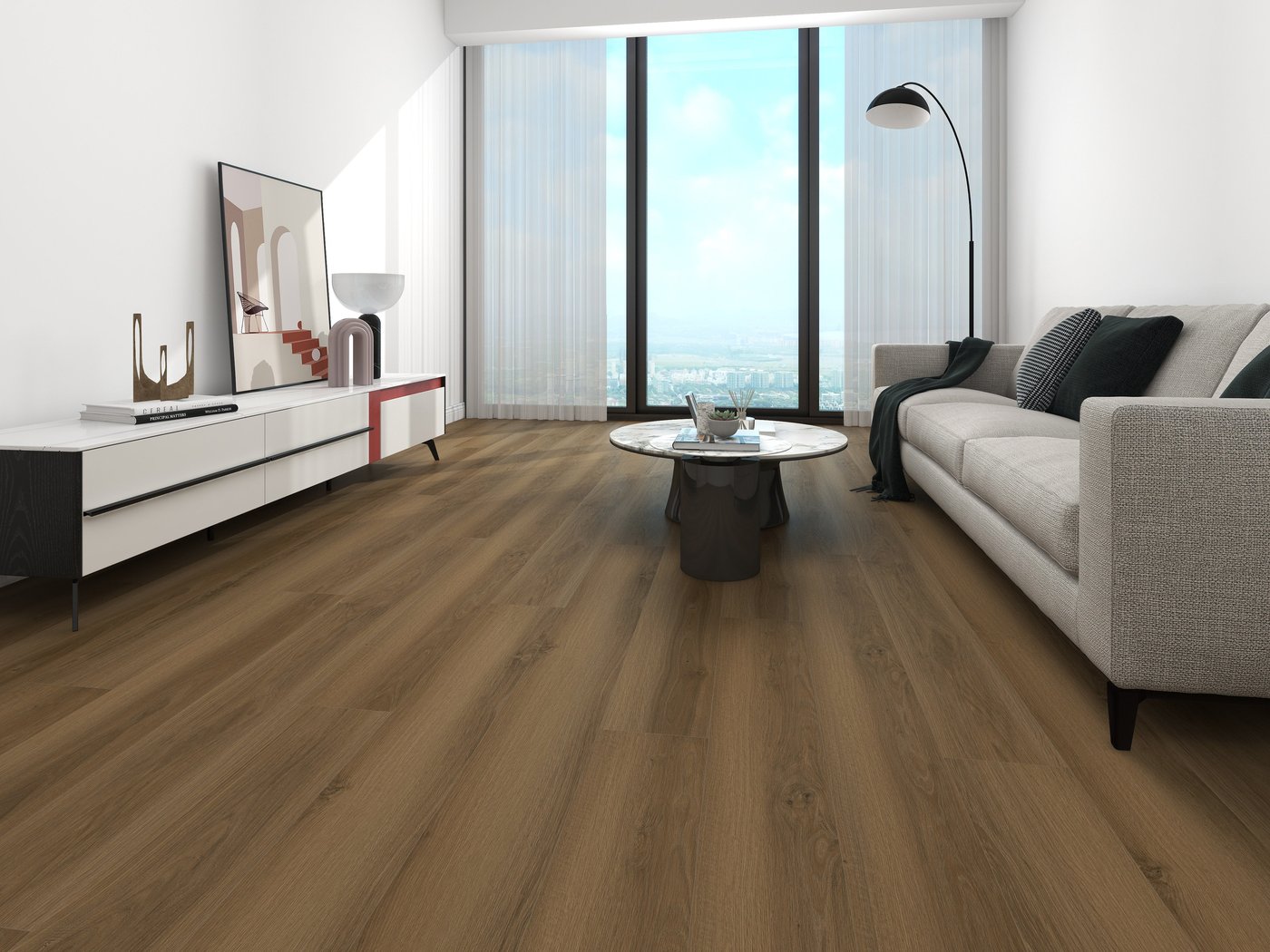 Navarre Coastal luxury vinyl plank flooring shown in a finished room